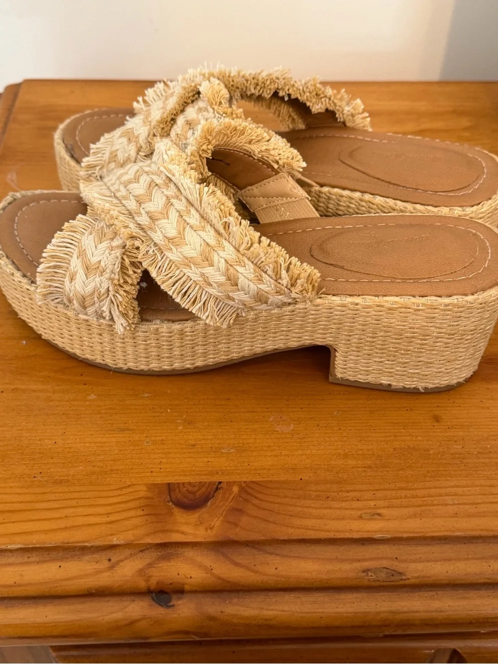 Universal Thread Natural Tan Braided Fringe Espadrille Slides